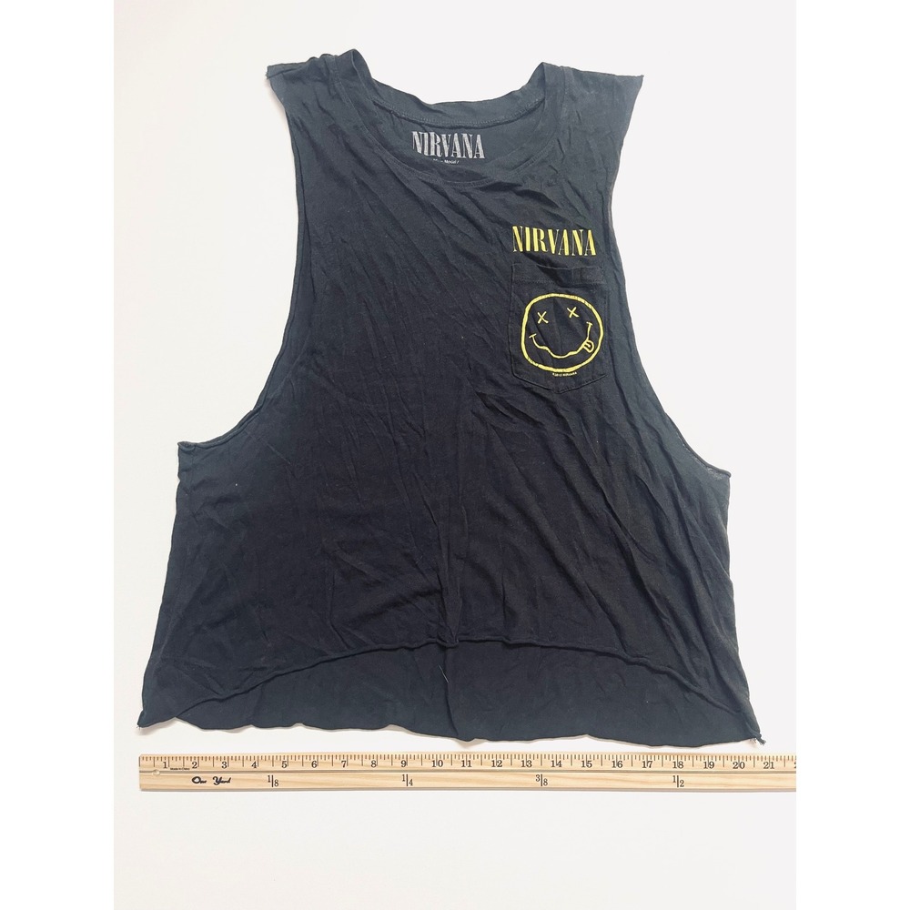 Nirvana Graphic Muscle Tank Top Black Supima Cotton Blend Smiley Face Size L - Picture 5 of 11